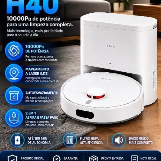 Robô Aspirador H40 – 10000Pa, Mapeamento a Laser, Autoesvaziamento, 2 em 1 + nota fiscal