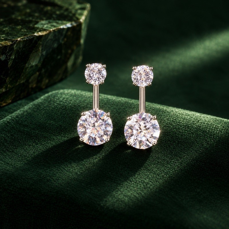 Brinco Feminino Duas Zircônias 10mm em Prata 925 Elegante