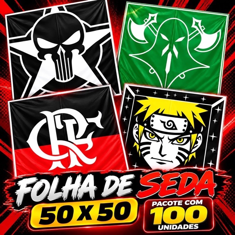 Folha de Seda 50x50 Estampada para Pipa Papagaio Raia – Pacote 100 Unidades