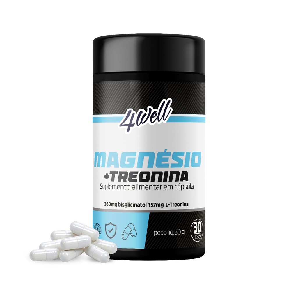 Magnésio Treonina L-Treonato 4Well 283,5mg 60 Cápsulas Pureza Nobre Sem Glúten Lactose