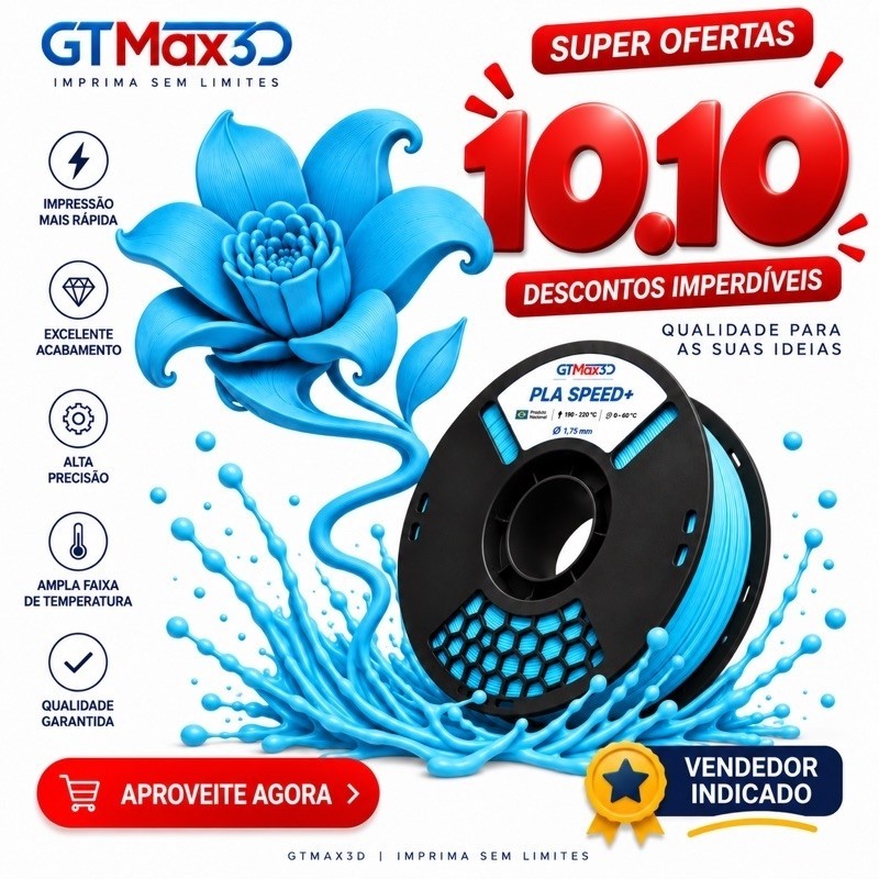 Filamento PLA Azul Celeste GTMax 1kg 1,75mm para Impressora 3D Bambu Lab e Outras