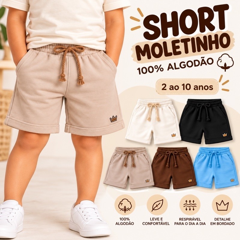 Short Infantil Menino MOLETINHO bermuda Masculina - tecido leve ideal Para Brincar e Passear