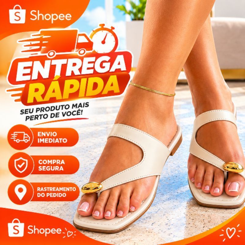 Sandália Rasterinha feminina leve e confortável elegante dia a dia verão detalhe metalizado dourado tendência  delicada