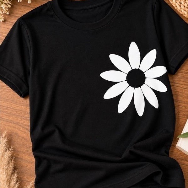 Camiseta Feminina Estilosa Margarida Estampada Lançamento Camiseta 100% Algodão