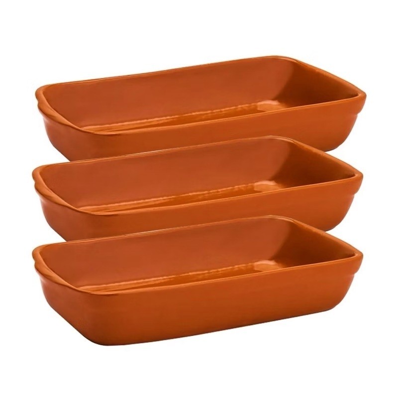 Kit 3 Travessas Refratárias de Cerâmica 750ml Marrom – Vai ao Forno, Micro-ondas e Mesa
