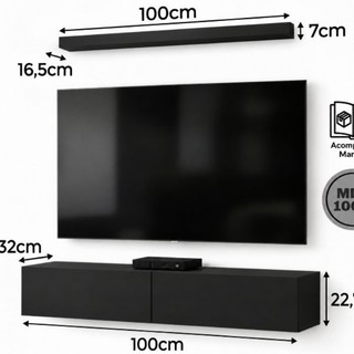 Painel Rack Suspenso 100 cm com Porta Basculante Design Moderno e Minimalista para TV e Aparelhos Eletrônicos MDP 100%