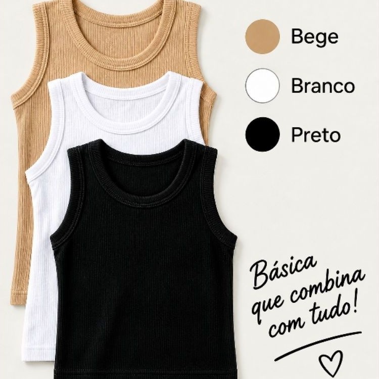 kit 2 Regata Top Cropped Feminina Canelada Básica Ribana Algodão Justa  Confortável Casual Tendência