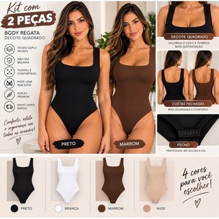 kIT 2 Body Decote Quadrado Suplex Premium Modelo Regata Feminino