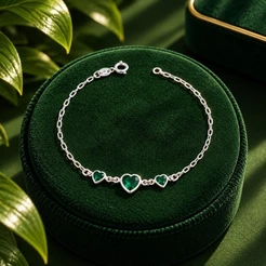 Pulseira Corações Verdes em Prata 925