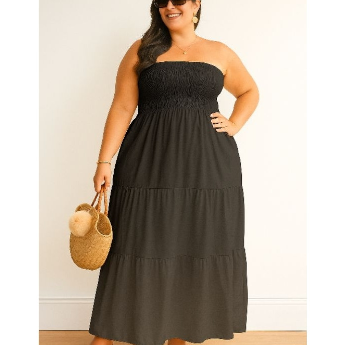 Vestido Longo PLUS SIZE Tomara que Caía Casual elegante DUNA