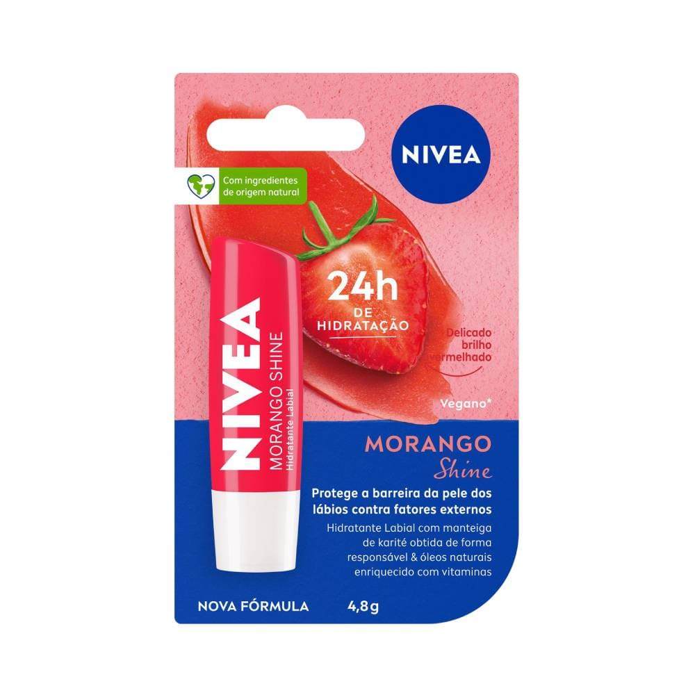 NIVEA Hidratante Labial Morango Shine Hidratação Prolongada