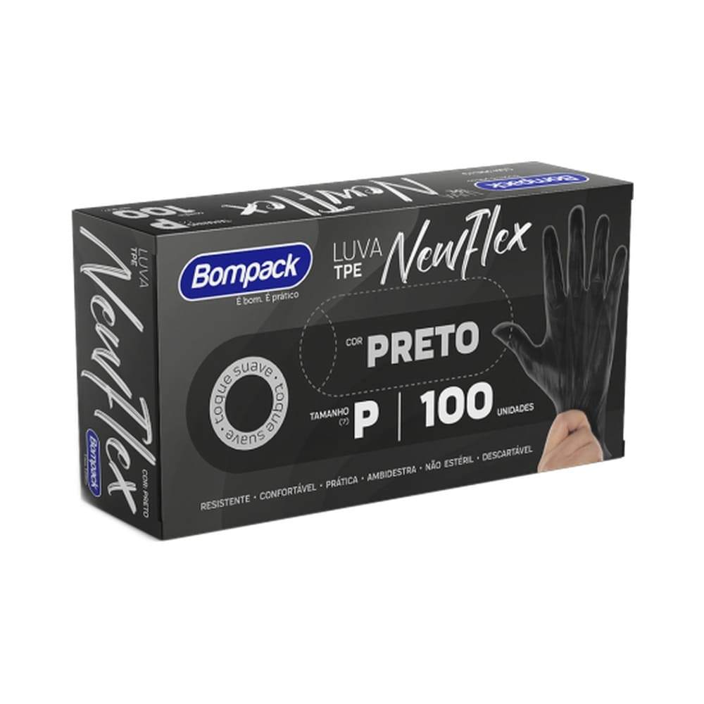 Luva Bompack Vinilflex Preta 100 Unidades P