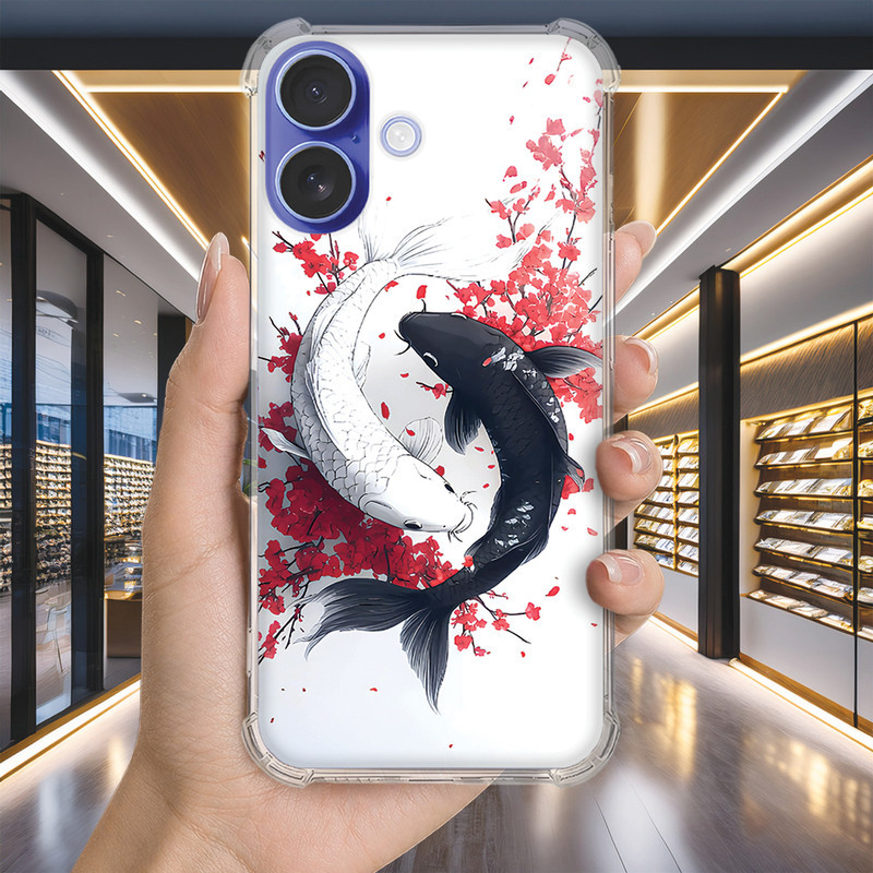 Capa Capinha IPHONE 12 PRO MAX 11 XS XR SE 2020 PLUS Anti-impacto Personalizada japao CARPA yin yang (4187)