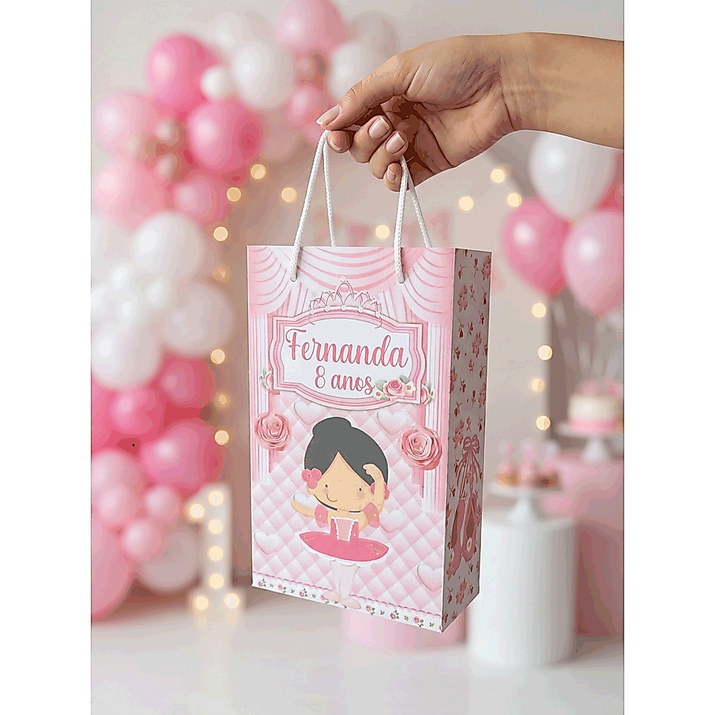 Sacolinha Personalizada com Nome e Idade - Tema Bailarina - Lembrancinha Aniversário - Pegue e Monte