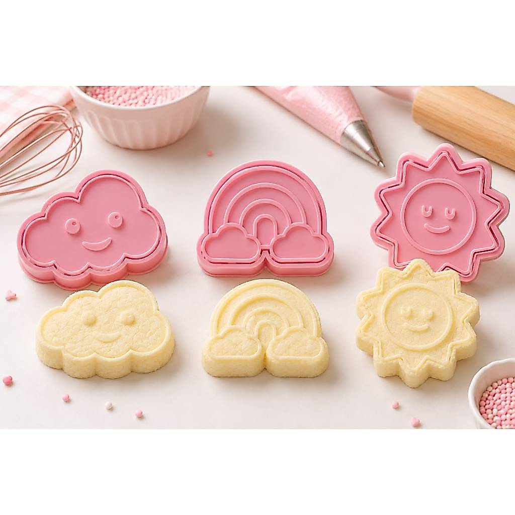 Kit 3 Ejetor Molde para Brigadeiro e Doces - Nuvem Arco-íris e Sol