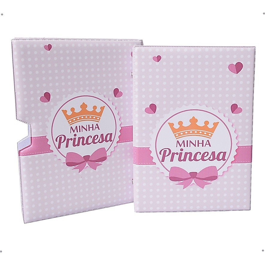 Luva E Álbum Fotográfico 60 Fotos 15x21 MINHA PRINCESA Bebê Infantil Coroa Rosa