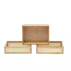 Kit 3 Caixas Organizadoras Empilháveis de Bambu E Palhinha 32cm - Oikos