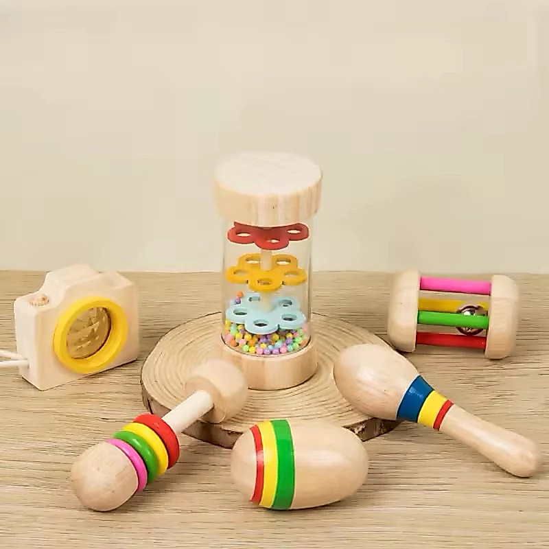 Brinquedo Sensorial Para Bebê Pequeno - Kit Chocalho E Instrumentos Musicais - 6 Peças Educativo Montessori 4 a 12 Meses