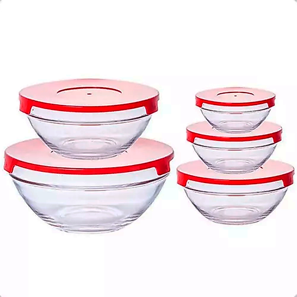 Kit Jogo De Potes Vasilhas Porta Alimentos Em Vidro 5 Peças Com Tampa Cozinha Armazenar Organizar