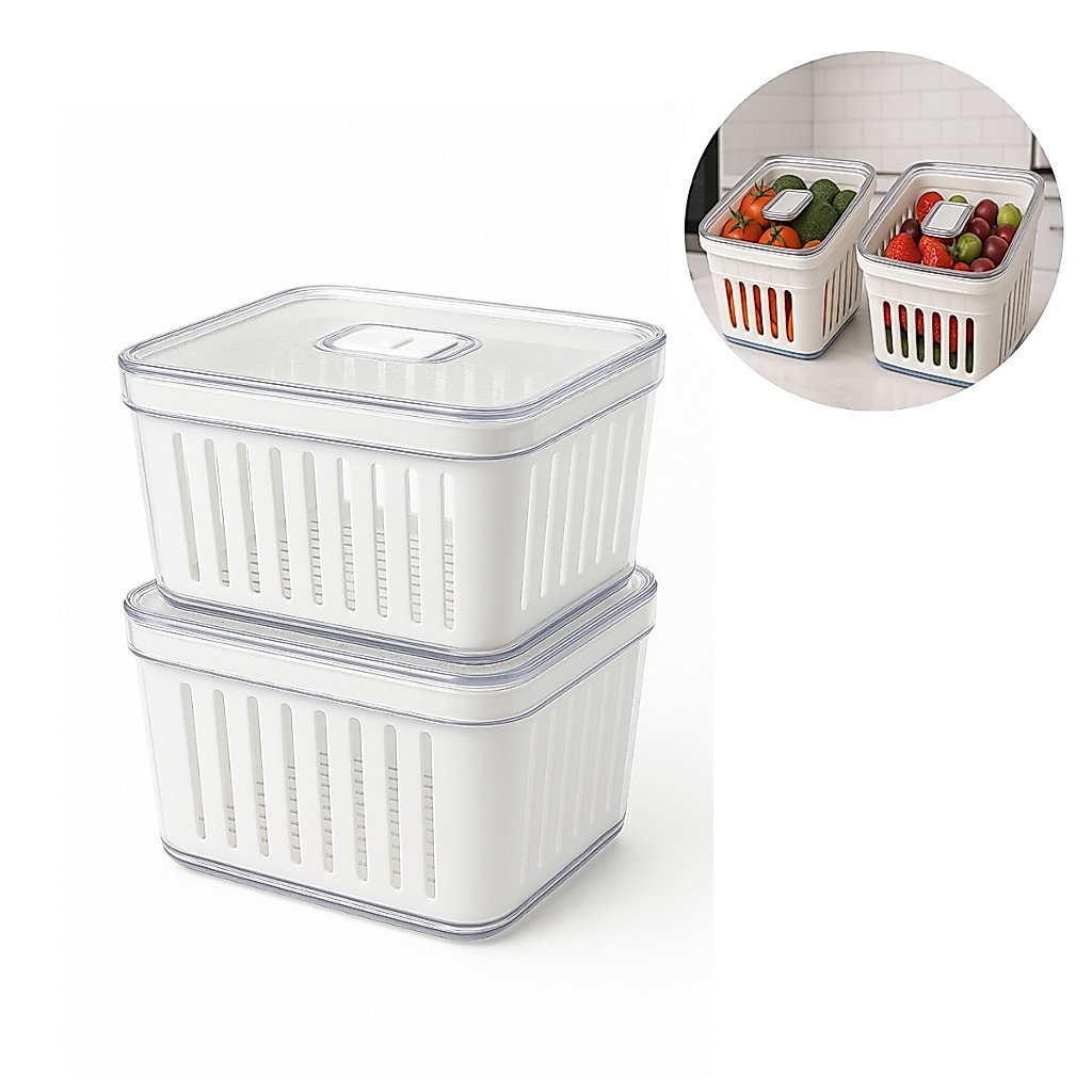 Kit Organizador de Geladeira 3,8 Litros Cesto Com Tampa Multiuso Alimento Verdura e Vegetal