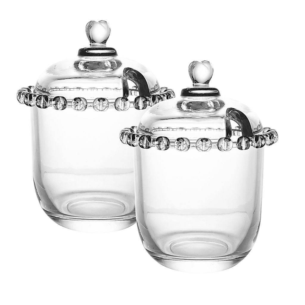 Açucareiro De Cristal com Colher Coração Bolinhas Pearl 9,5x12cm | Unitário ou 2 Unidades | Lyor