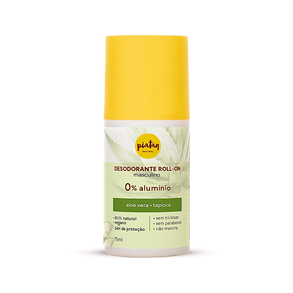 Desodorante Roll On Masculino Vegano e Sem Aluminio com 24H de Proteção 75ml Piatan Natural