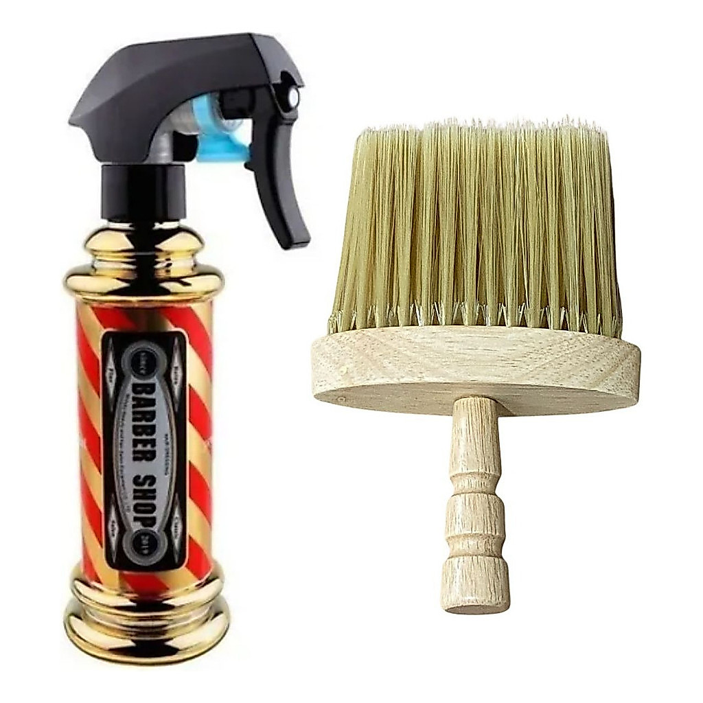 Borrifador Barber Shop 200ml + Espanador Pincel Barbeiro