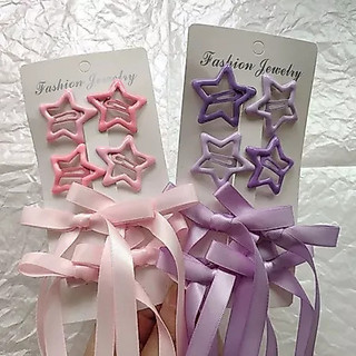 Presilha de Cabelo Estrela com Laço de Cetim Acessório Infantil Vibrante Perfeito para Looks de Show