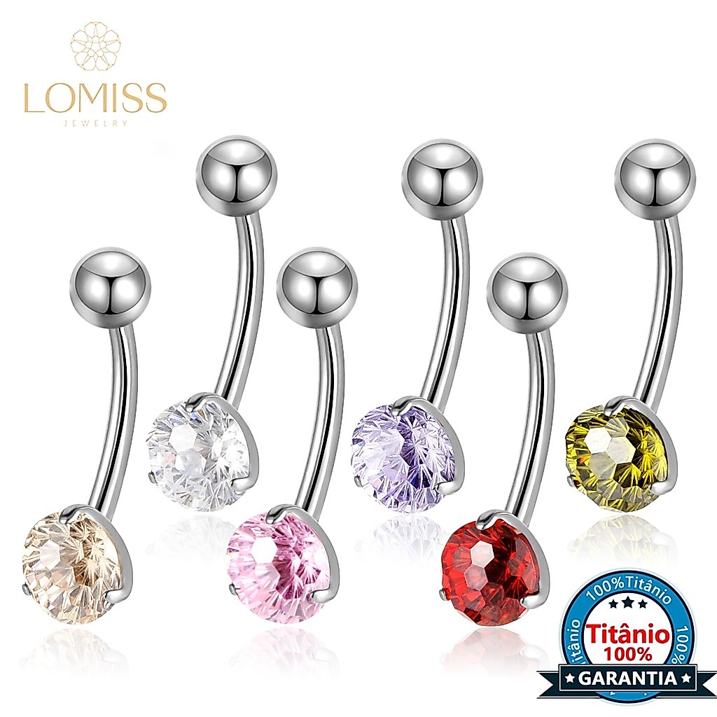 Piercing Banana Umbigo Titânio 1 Pedra Zircônia Cravejada