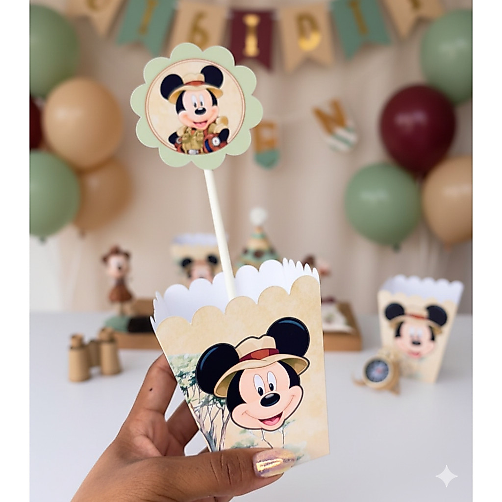 Centro de Mesa Cachepô MICKEY SAFARI CLEAN - PEGUE E MONTE Personalizados Lembrancinhas