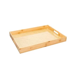 Bandeja de Bambu Wolff 48cm Grande com Fundo em Treliça para Servir Café Chá Petiscos Mesa Posta Organização e Decoração