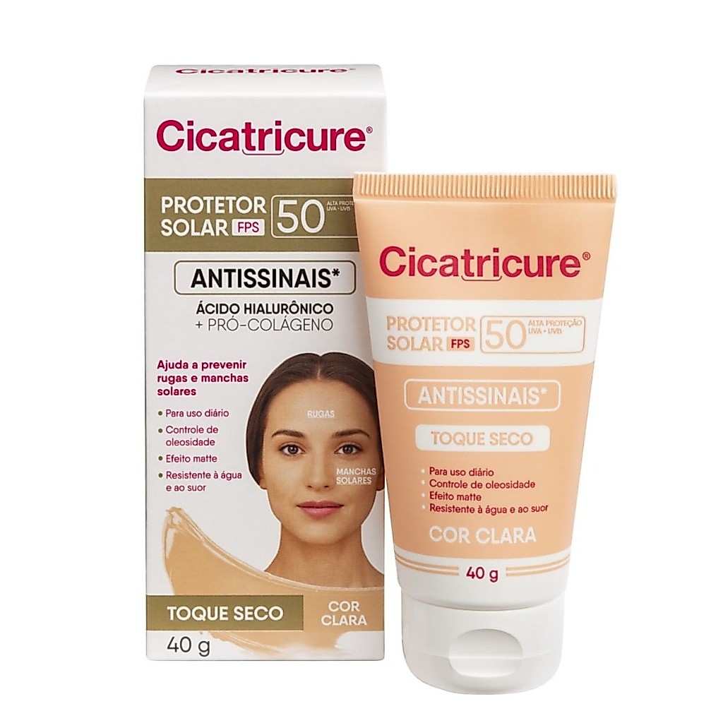 Protetor Solar Facial Cicatricure Antissinais FPS 50 Cor Clara 40g