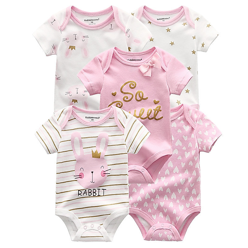 Kiddiezoom 5 Peças Moda Recém-Nascido Desenho Animado Manga Curta Bebê Menino Menina Bodysuits Macios 100 % Algodão Maca