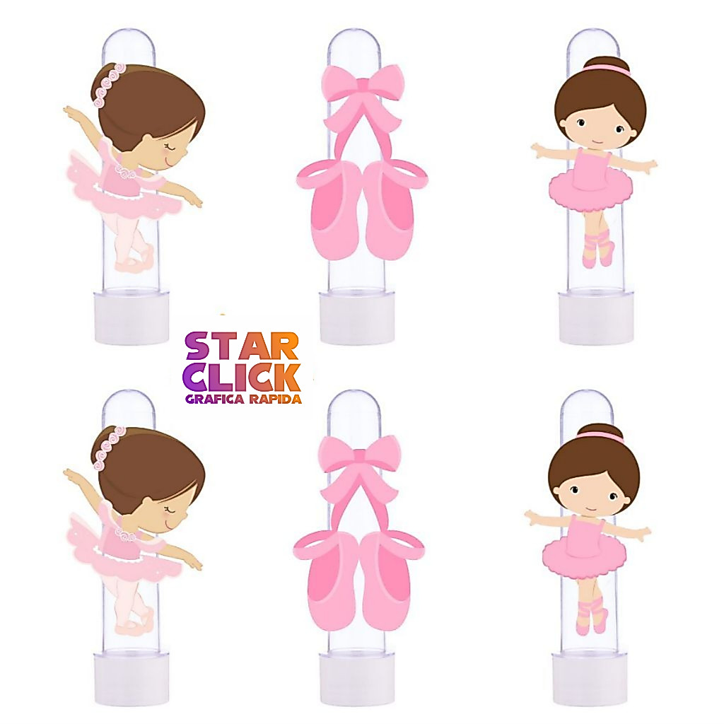 30 Tubetes + 30 Apliques 3D Personalizado Lembrancinha Festa Aniversário Bailarina