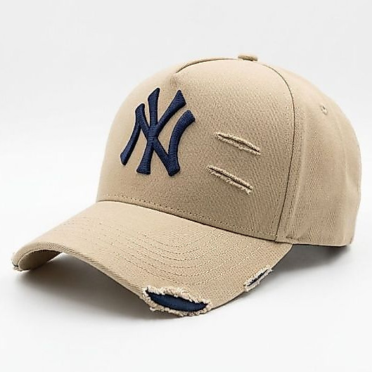 Boné NY Destroyed Bordado Alto Relevo Aba Curva Strapback Ajustável Unissex Streetwear