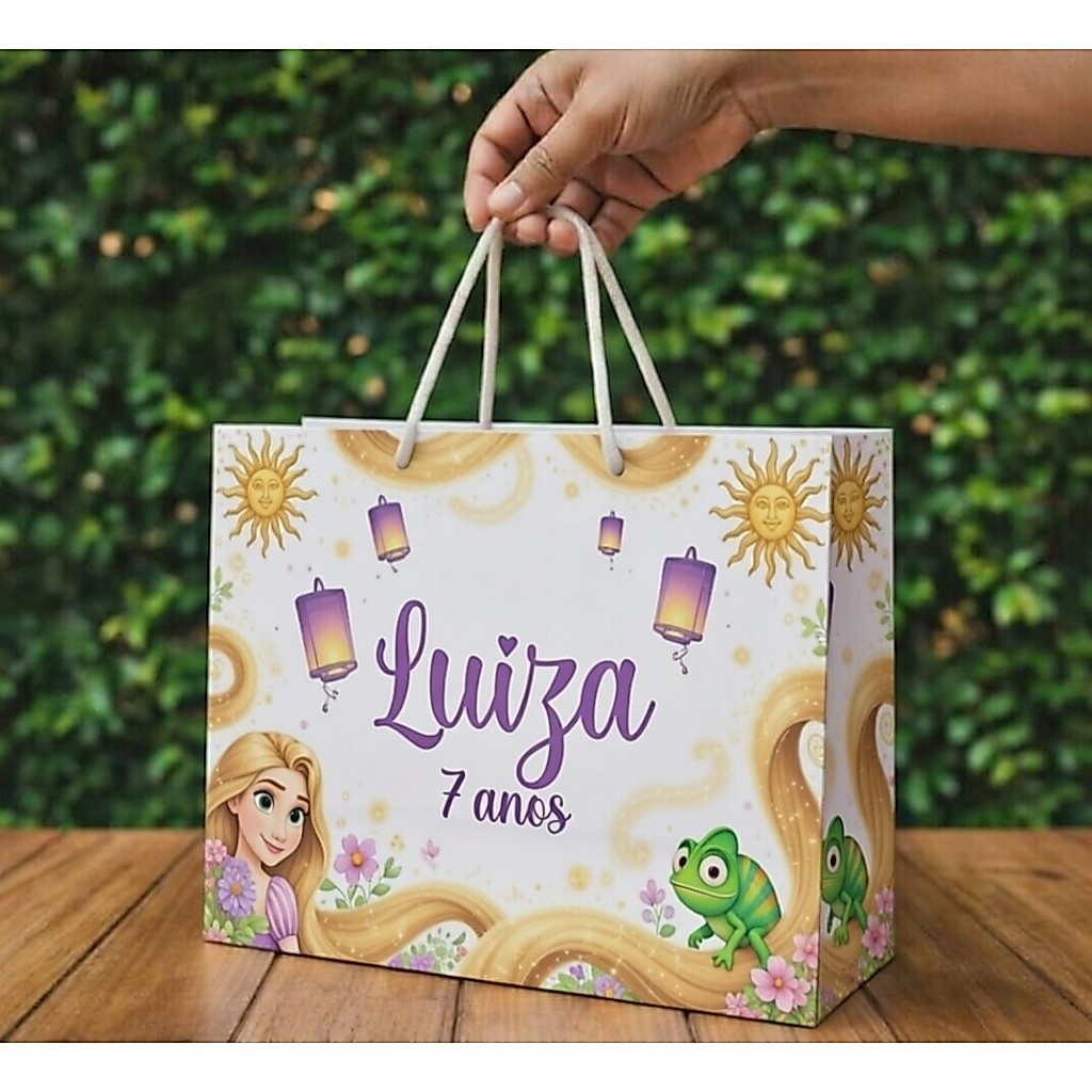 Sacolinhas personalizadas enrolados rapunzel princesa  todos os temas festa (20x16x6cm)