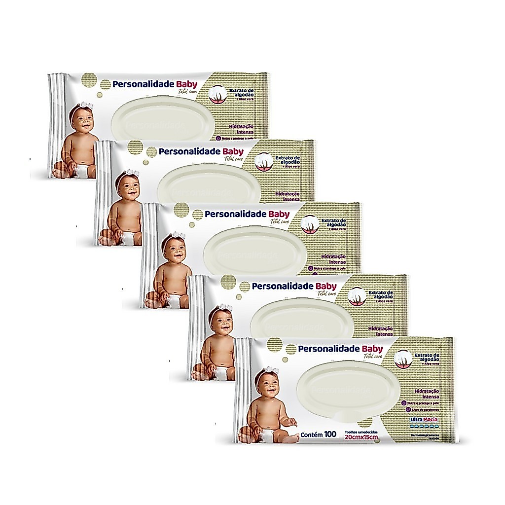 Kit 5pcts Personalidade Baby 100un Toalha Umedecidas Cada - 500 total EQ.1