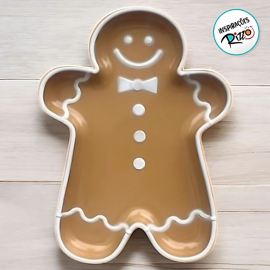 Bandeja Decorativa - Biscoito Gingerbread - Ocre e Branco - 20x15cm - 1 unidade - Só Boleiras - Rizzo — imagem 2 de 2