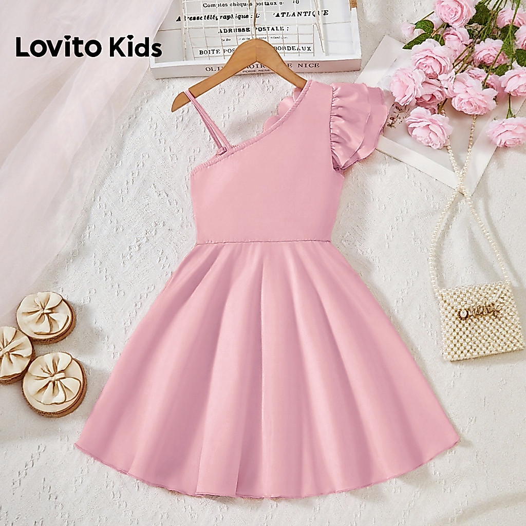 Lovito Festa Elegante Vestido Feminino Infantil Apliques Babados Rosa Menina Formaturas Aniversário Primavera/verão L174LD140 · foto 2