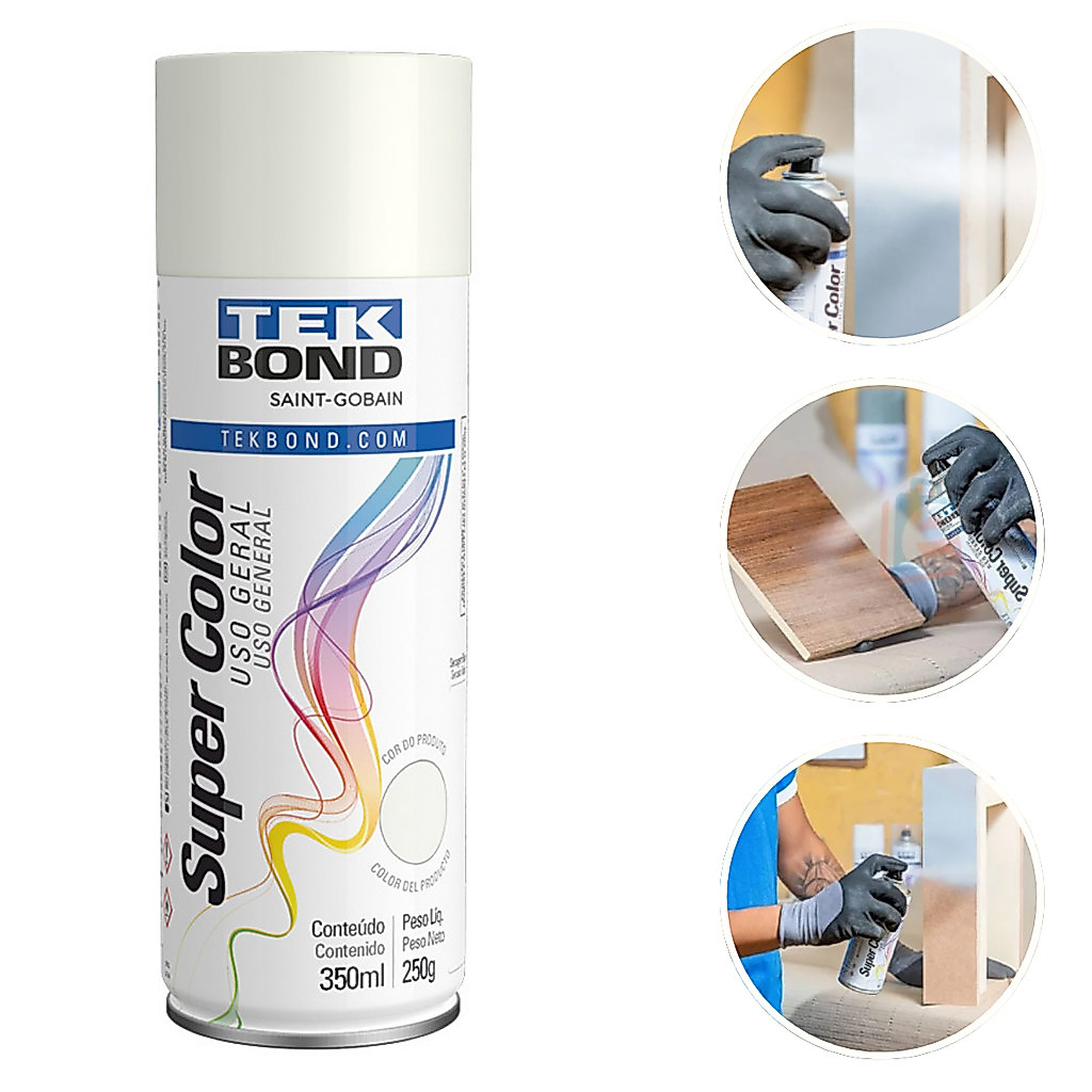 Tinta Spray Branco Fosco SuperColor Uso Geral 350ml Tekbond Aerossol Secagem Rápida Gesso Cerâmica