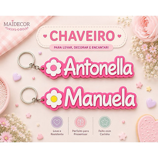 Chaveiro personalizado com nome e flor 🌸