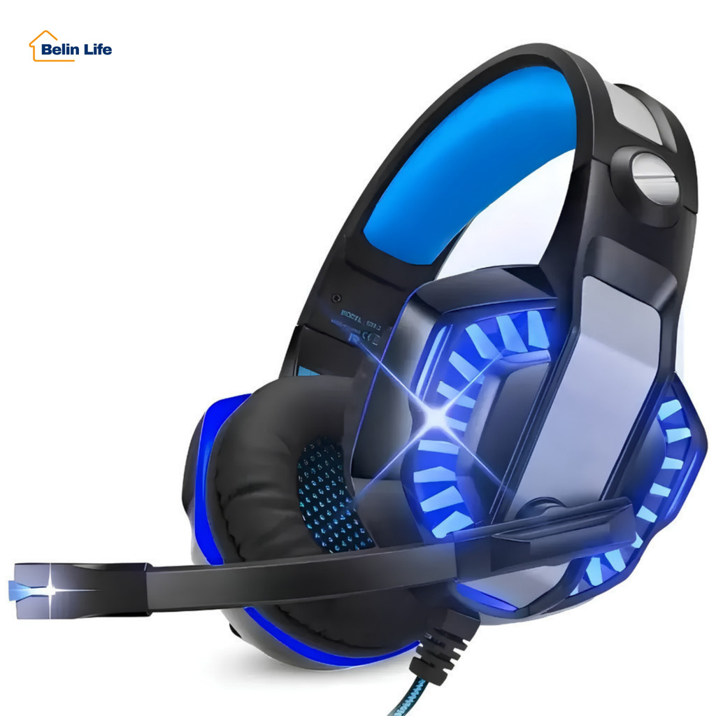 Fone Headset Gamer KP-491 com Microfone LED Azul Super Bass para PC PS4 e Xbox