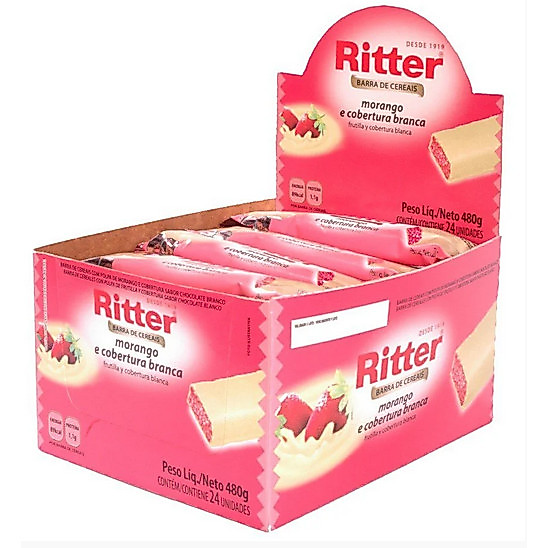 Barra De Cereal Morango Cobertura Choc Branco Ritter Com 24 Unidades De 20g