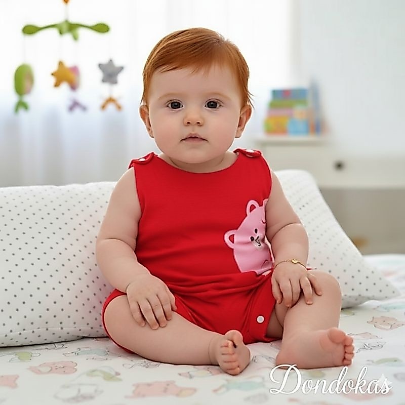 Macacão Curto Bebe Menina Jardineira Banho de Sol para Bebê 100% Algodão Verão Ursinha ou estampado