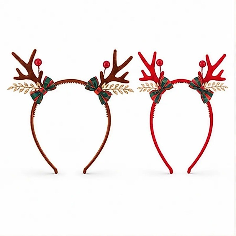 Kit 2 Tiara de Natal com Chifres de Rena e Laços Decorativos – OIH-9424