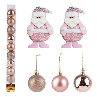 Enfeite 10 Bolas Rose Gold 5cm + 2 Papai noel Pendente Luxo Natal