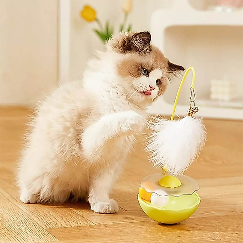 Brinquedo Fofo Para Gato Com Copo De Ovo Erva De , 360 ° Interativo De Balanço , Teaser De Sino De Pena De Bola De Pista