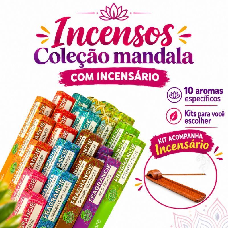 Imagem Kit Incenso Coleção Mandala Sortidos + Porta Incenso |100% Natural | ESCOLHA SEU KIT