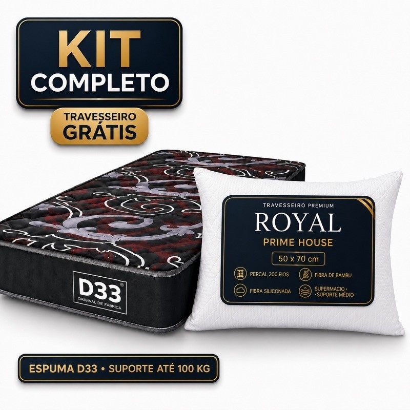 Kit Colchão Solteiro Espuma D33 Ortopédico Dupla Face + Travesseiro Fibra Grátis