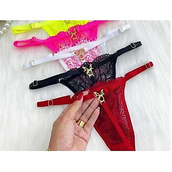 Kit 10 Calcinha Sexy Playboy Coelhinho Fio Dental Lingerie Em Renda